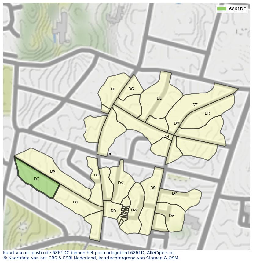 Afbeelding van het postcodegebied 6861 DC op de kaart.