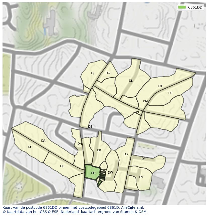 Afbeelding van het postcodegebied 6861 DD op de kaart.