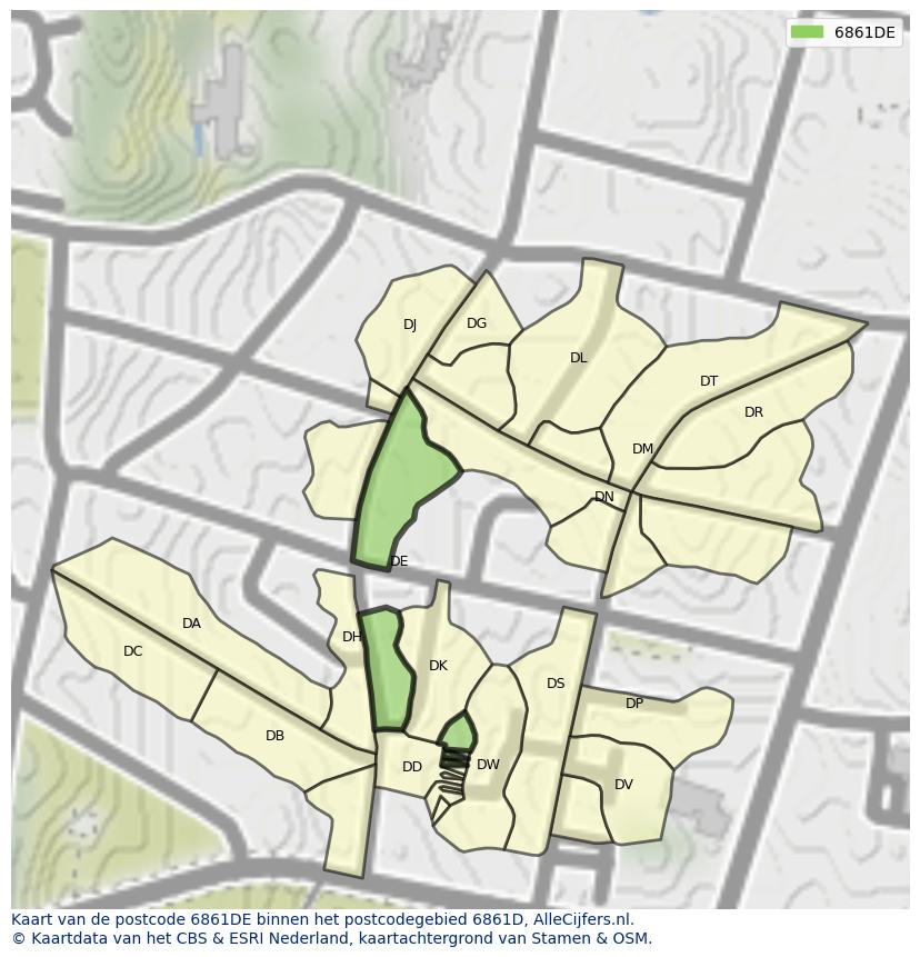 Afbeelding van het postcodegebied 6861 DE op de kaart.