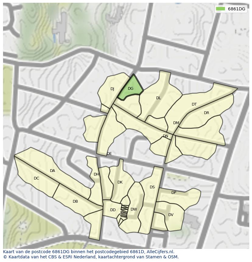 Afbeelding van het postcodegebied 6861 DG op de kaart.