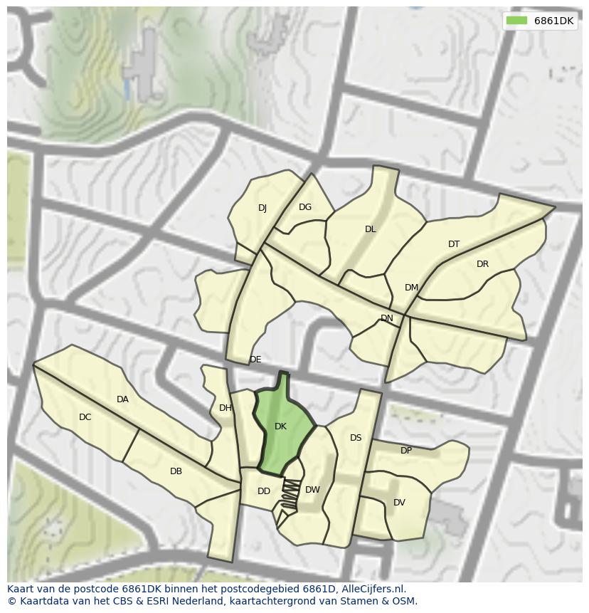 Afbeelding van het postcodegebied 6861 DK op de kaart.