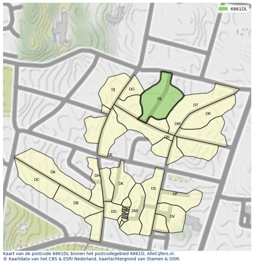 Afbeelding van het postcodegebied 6861 DL op de kaart.