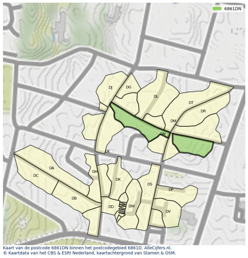 Afbeelding van het postcodegebied 6861 DN op de kaart.