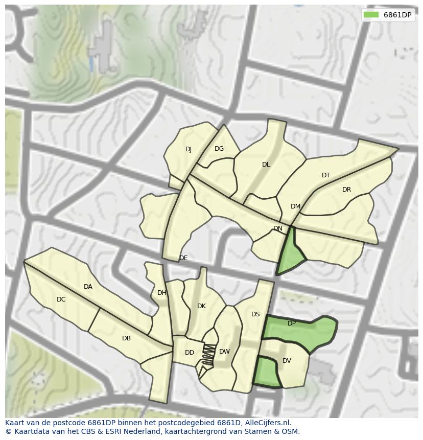 Afbeelding van het postcodegebied 6861 DP op de kaart.