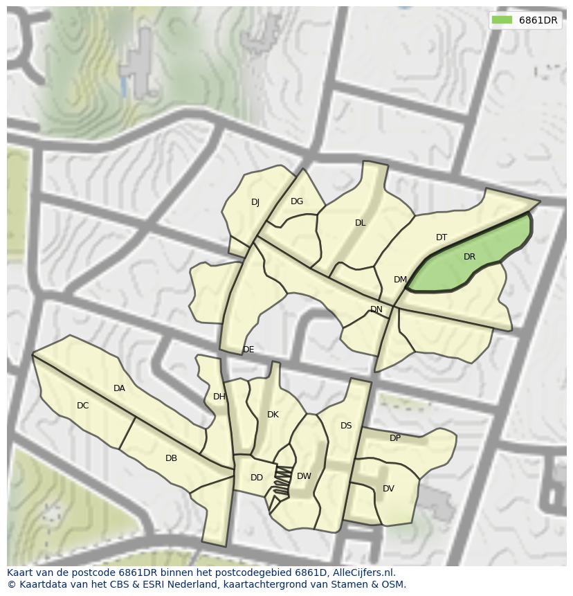 Afbeelding van het postcodegebied 6861 DR op de kaart.