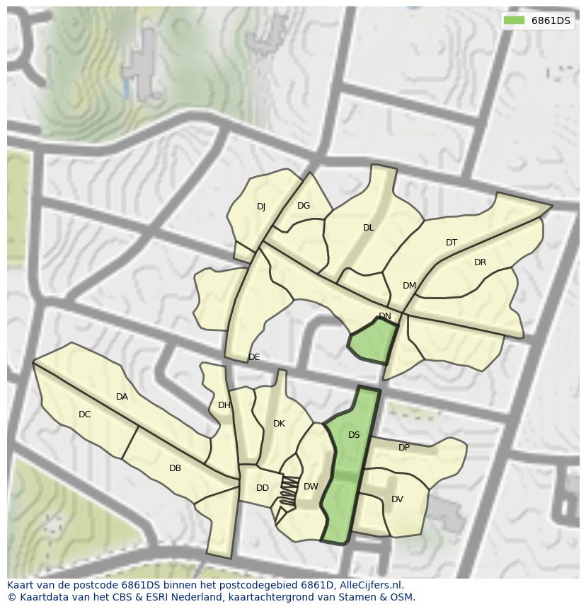 Afbeelding van het postcodegebied 6861 DS op de kaart.