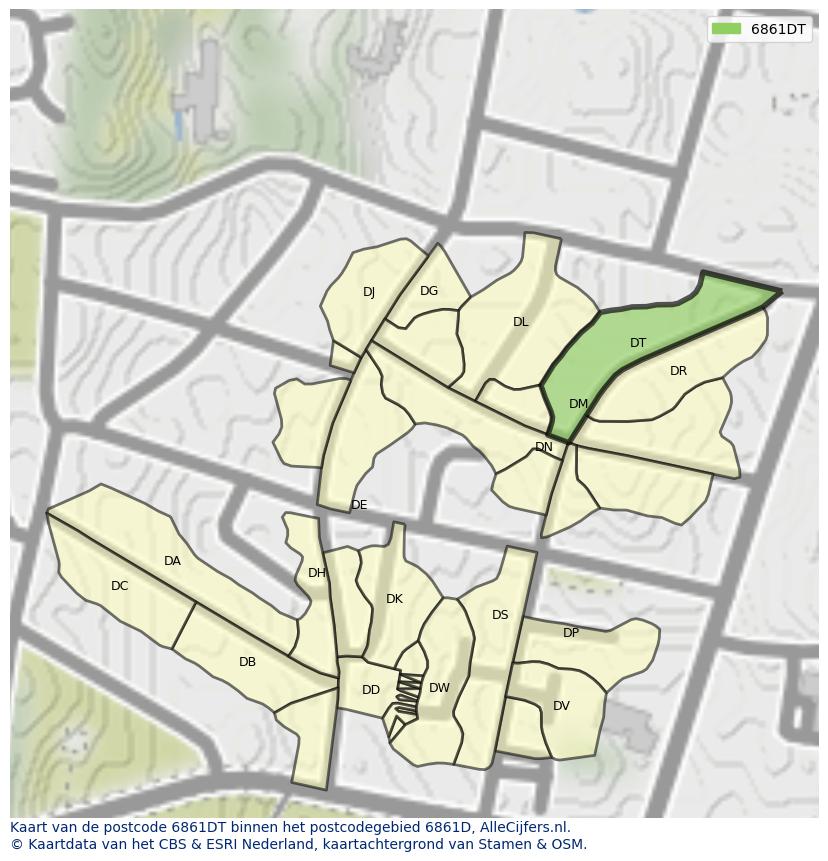 Afbeelding van het postcodegebied 6861 DT op de kaart.