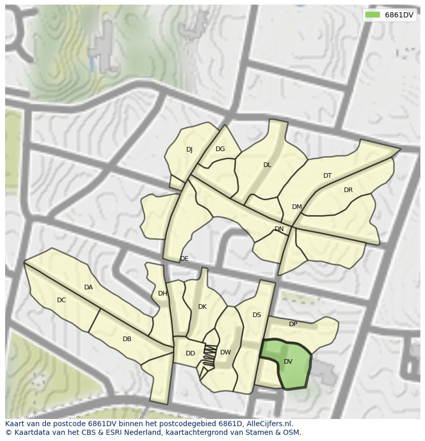 Afbeelding van het postcodegebied 6861 DV op de kaart.