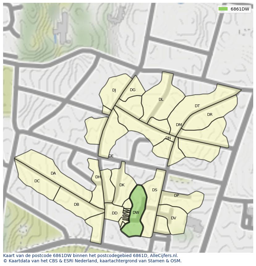 Afbeelding van het postcodegebied 6861 DW op de kaart.