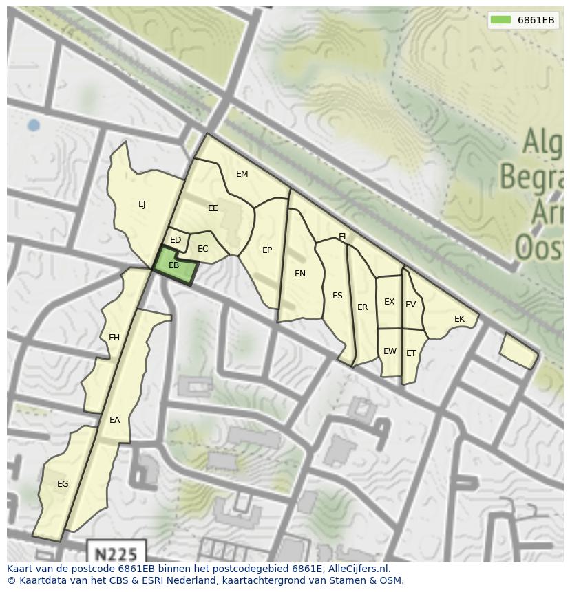 Afbeelding van het postcodegebied 6861 EB op de kaart.