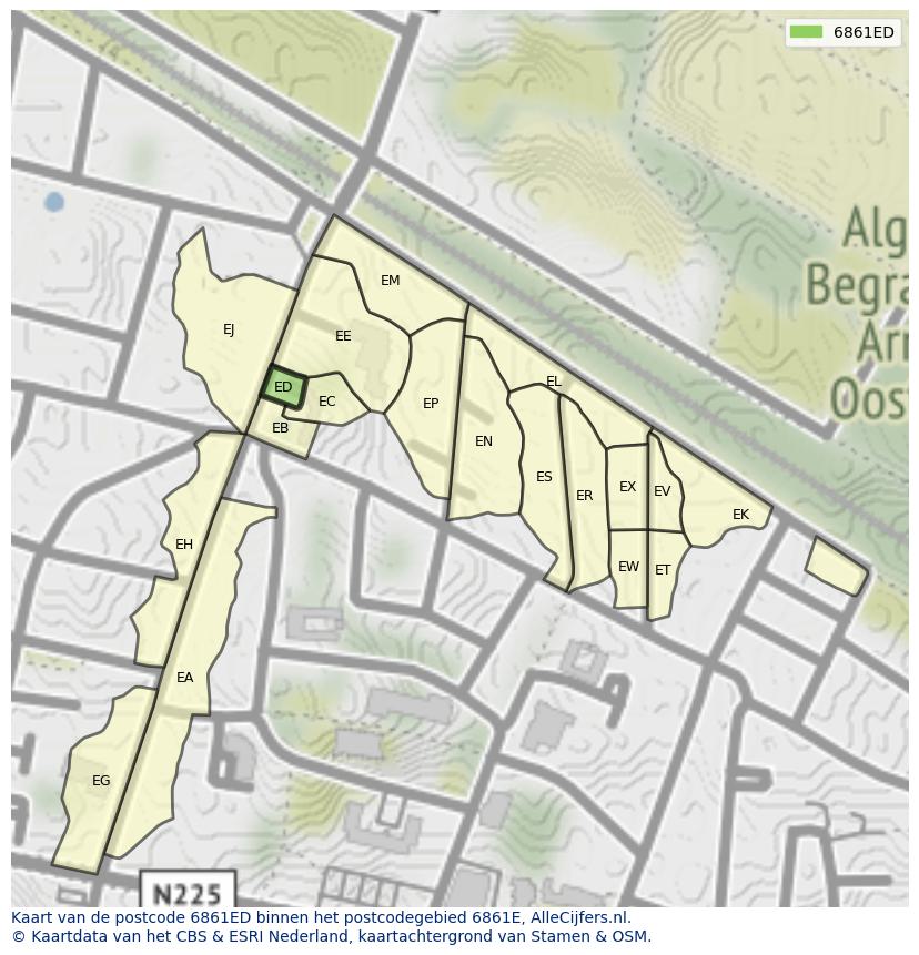 Afbeelding van het postcodegebied 6861 ED op de kaart.