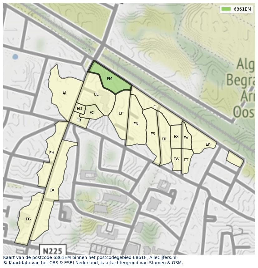 Afbeelding van het postcodegebied 6861 EM op de kaart.