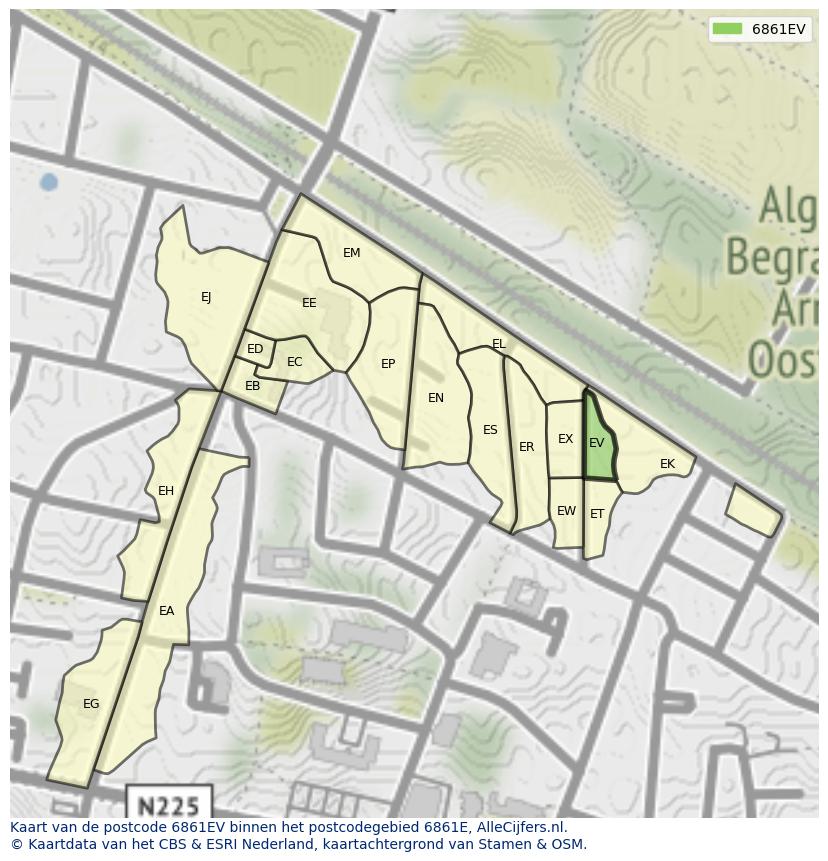 Afbeelding van het postcodegebied 6861 EV op de kaart.