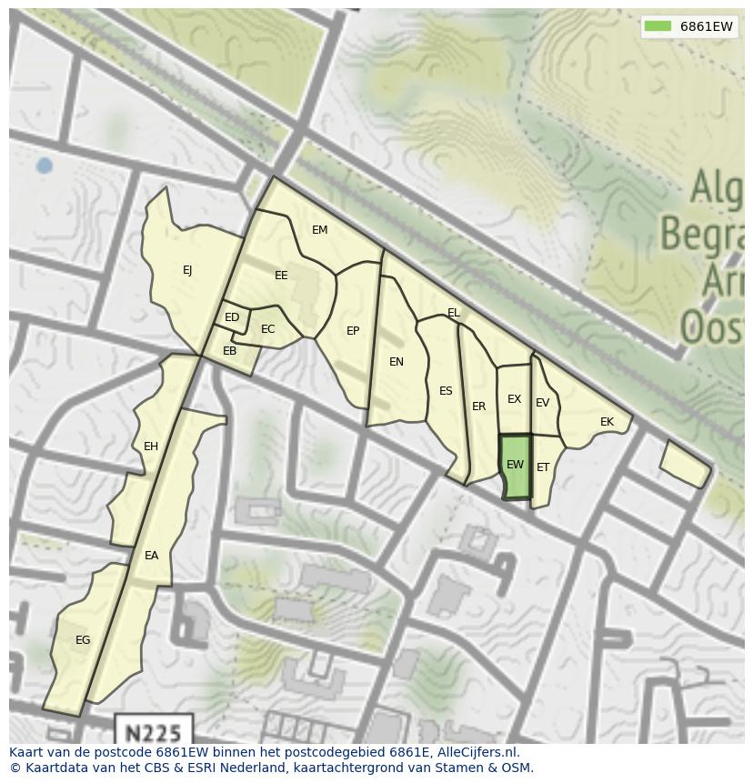Afbeelding van het postcodegebied 6861 EW op de kaart.