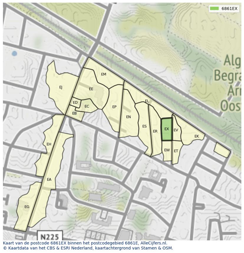 Afbeelding van het postcodegebied 6861 EX op de kaart.