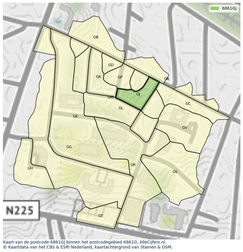 Afbeelding van het postcodegebied 6861 GJ op de kaart.