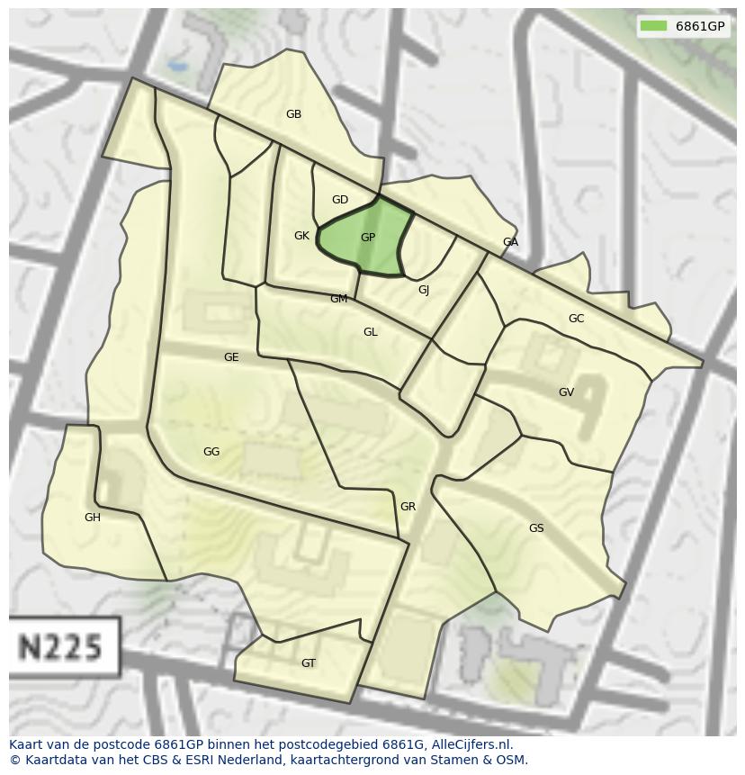 Afbeelding van het postcodegebied 6861 GP op de kaart.