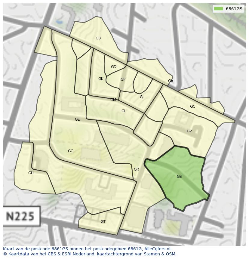Afbeelding van het postcodegebied 6861 GS op de kaart.