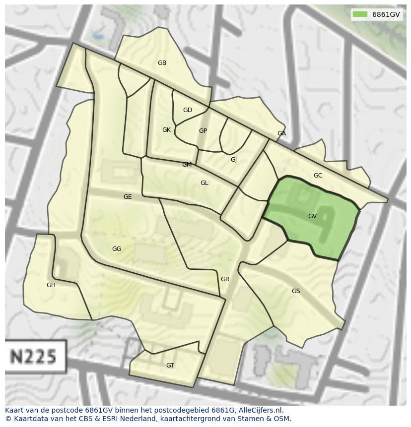Afbeelding van het postcodegebied 6861 GV op de kaart.