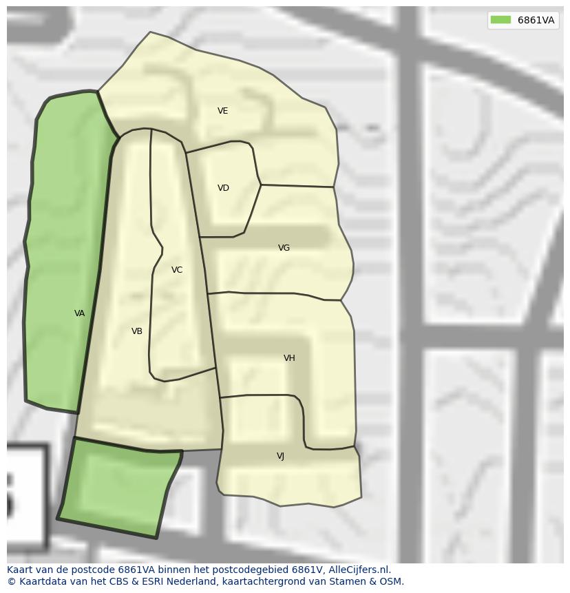 Afbeelding van het postcodegebied 6861 VA op de kaart.