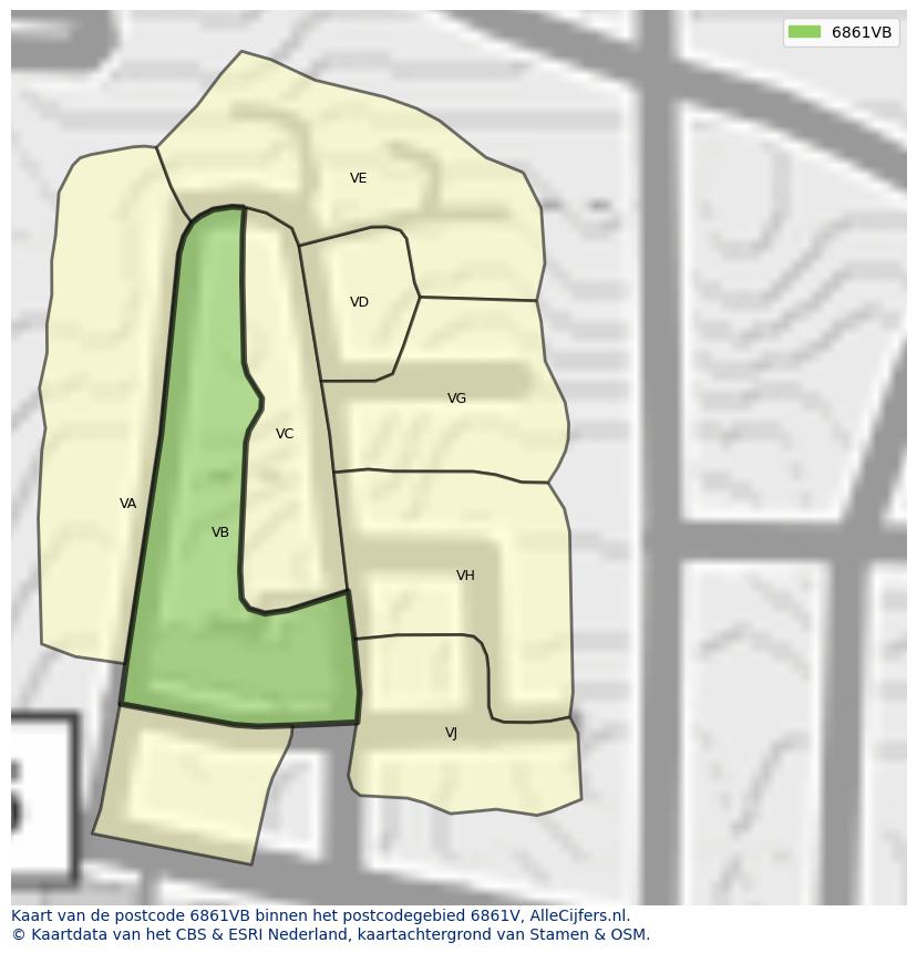 Afbeelding van het postcodegebied 6861 VB op de kaart.
