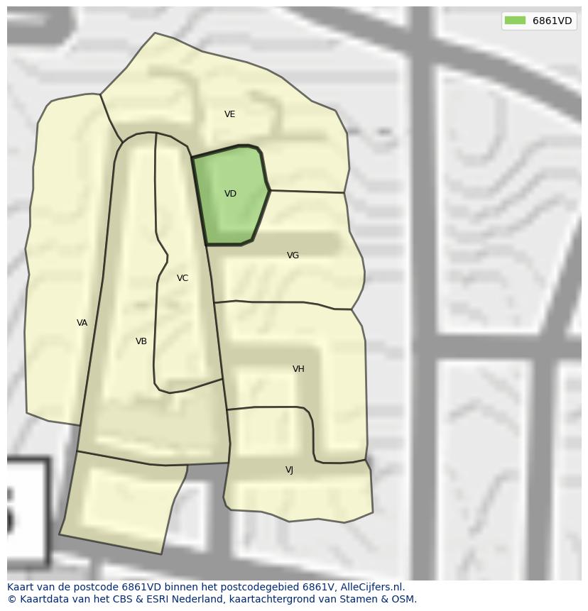 Afbeelding van het postcodegebied 6861 VD op de kaart.