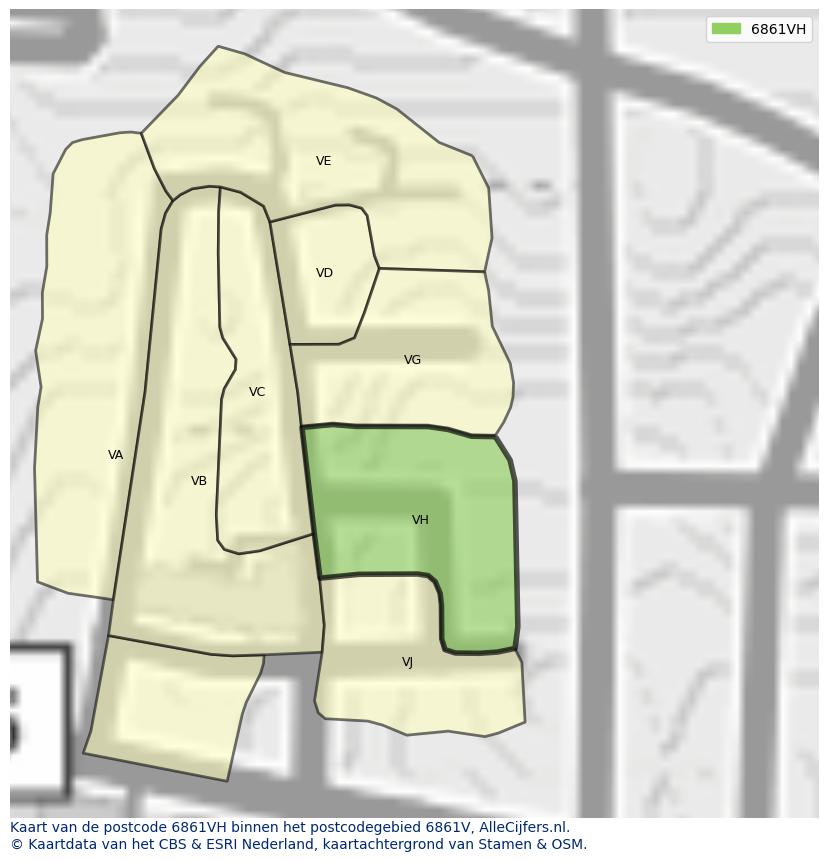 Afbeelding van het postcodegebied 6861 VH op de kaart.