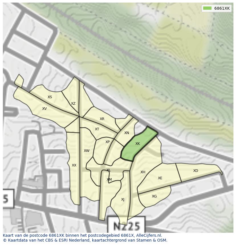 Afbeelding van het postcodegebied 6861 XK op de kaart.