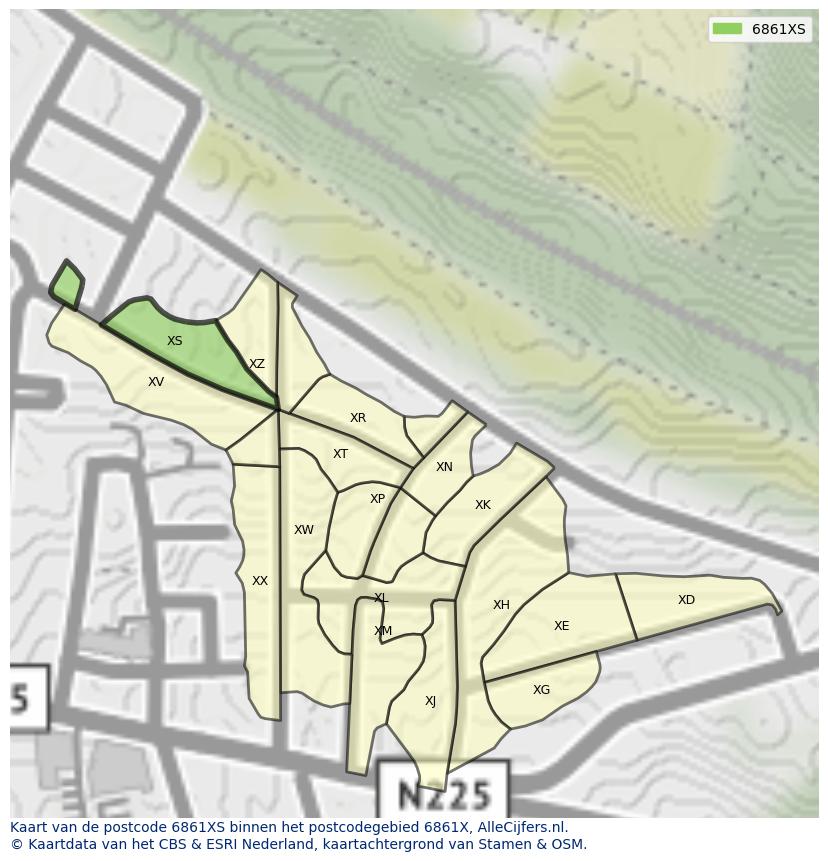 Afbeelding van het postcodegebied 6861 XS op de kaart.