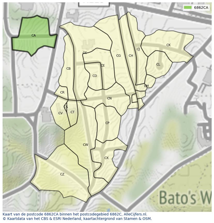 Afbeelding van het postcodegebied 6862 CA op de kaart.