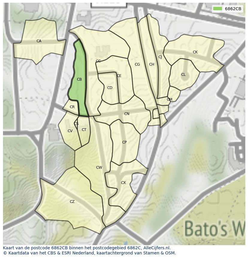 Afbeelding van het postcodegebied 6862 CB op de kaart.