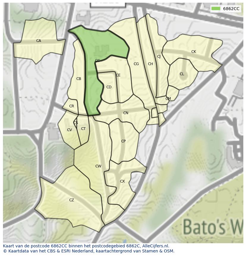 Afbeelding van het postcodegebied 6862 CC op de kaart.