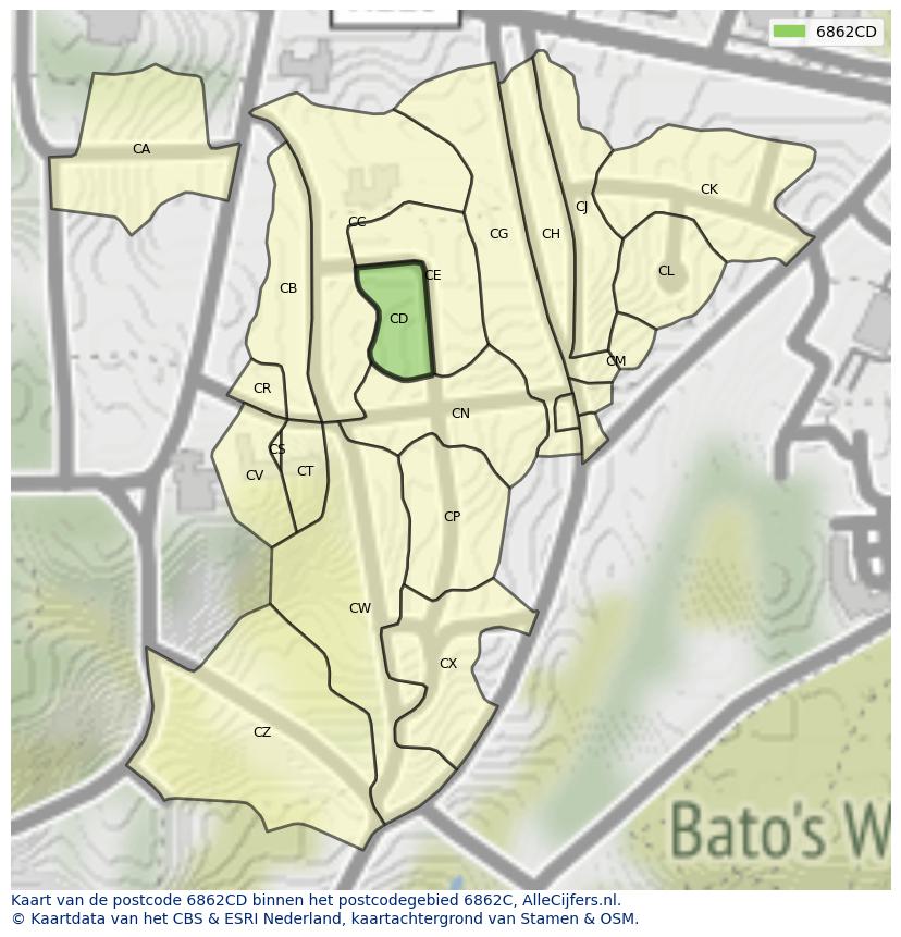 Afbeelding van het postcodegebied 6862 CD op de kaart.