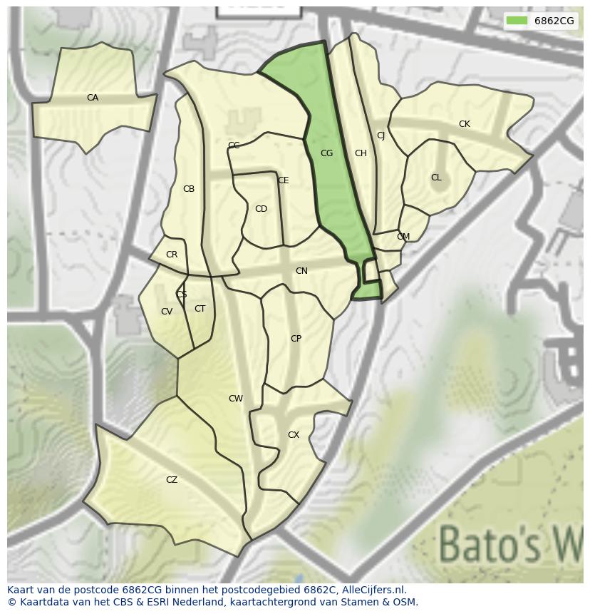 Afbeelding van het postcodegebied 6862 CG op de kaart.