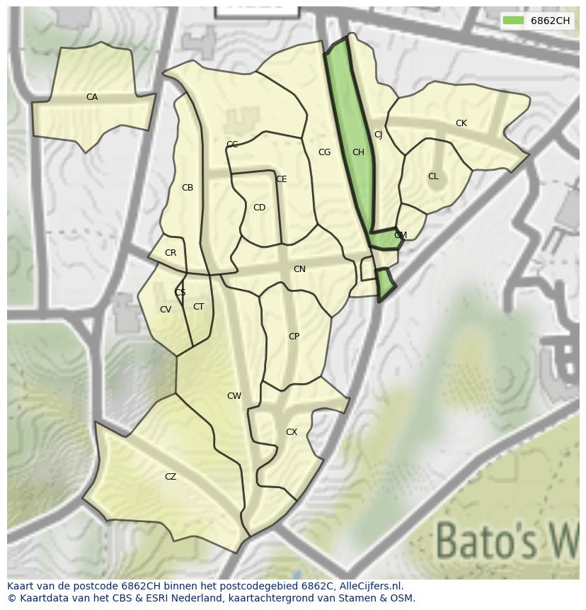 Afbeelding van het postcodegebied 6862 CH op de kaart.