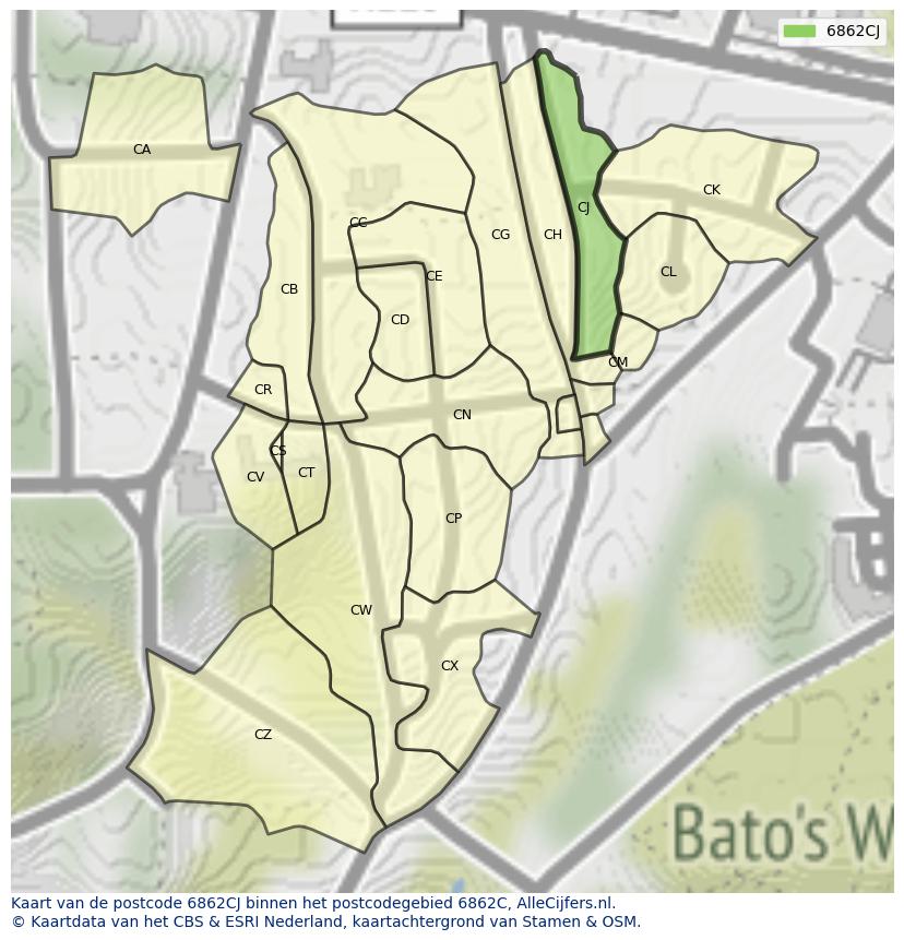 Afbeelding van het postcodegebied 6862 CJ op de kaart.