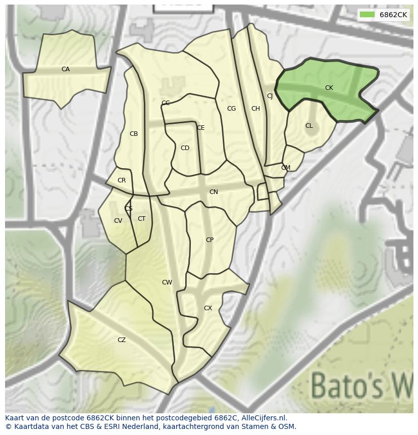 Afbeelding van het postcodegebied 6862 CK op de kaart.
