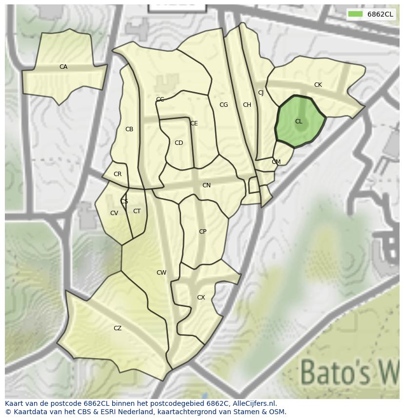 Afbeelding van het postcodegebied 6862 CL op de kaart.