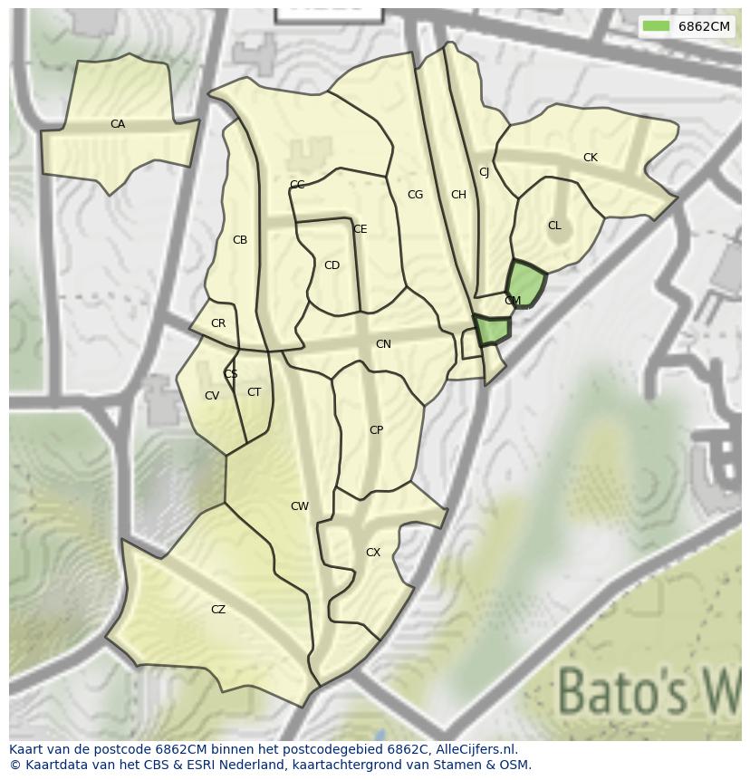 Afbeelding van het postcodegebied 6862 CM op de kaart.