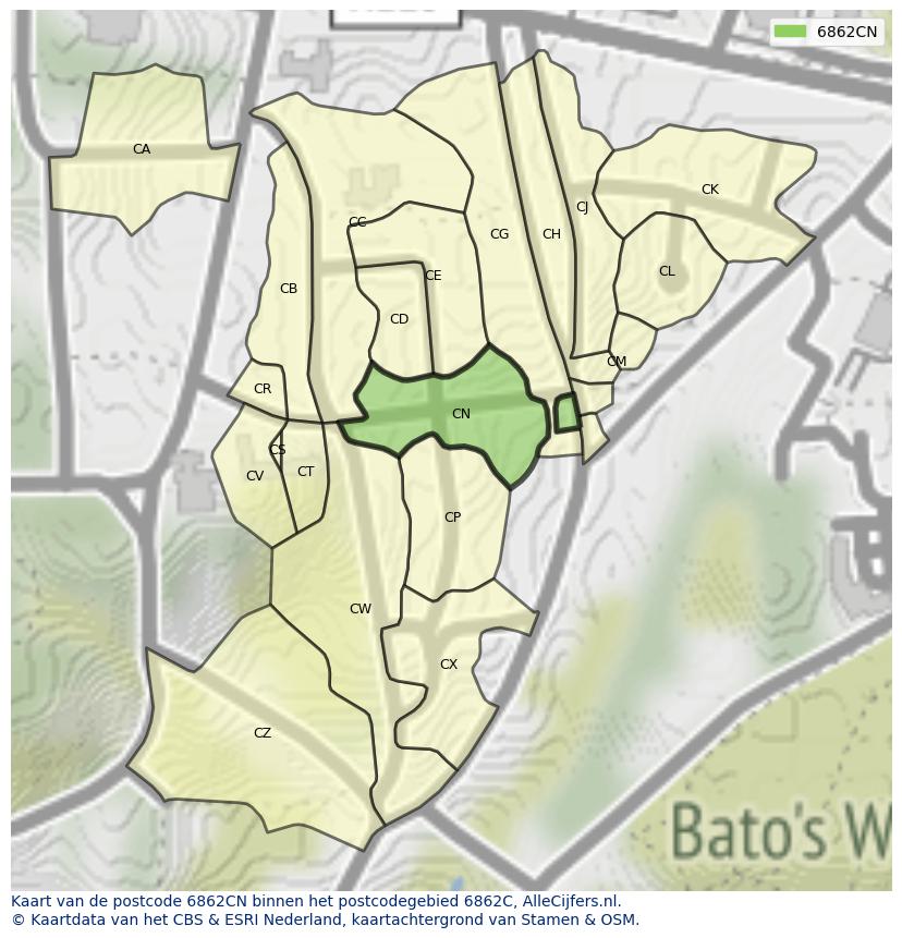 Afbeelding van het postcodegebied 6862 CN op de kaart.