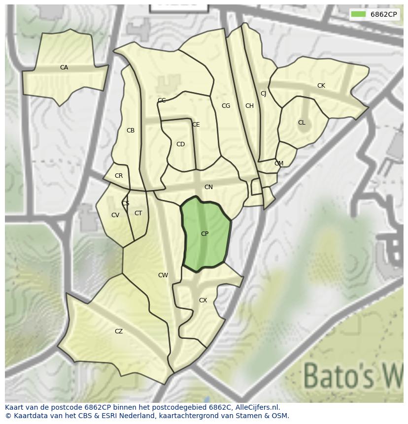 Afbeelding van het postcodegebied 6862 CP op de kaart.