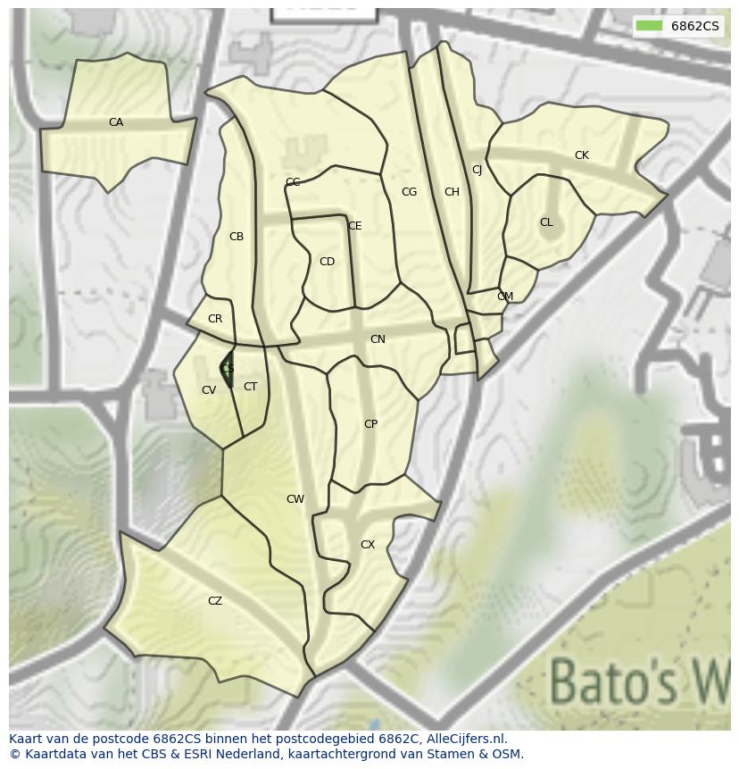 Afbeelding van het postcodegebied 6862 CS op de kaart.