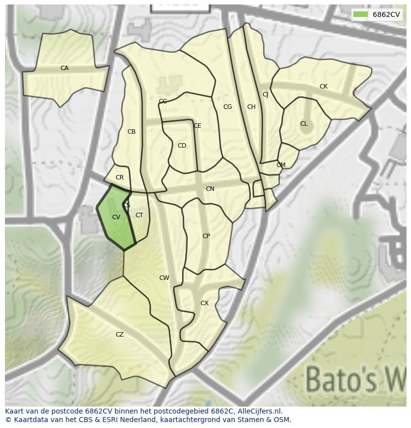 Afbeelding van het postcodegebied 6862 CV op de kaart.