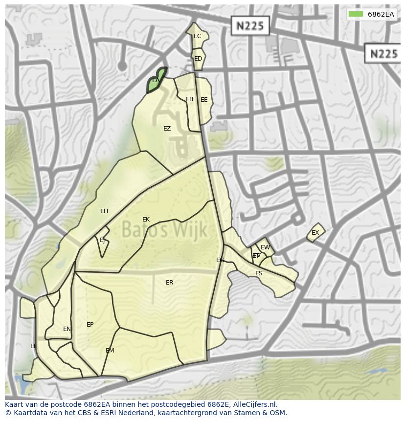 Afbeelding van het postcodegebied 6862 EA op de kaart.