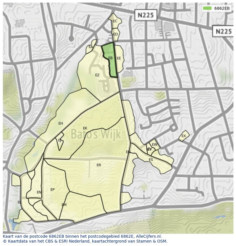 Afbeelding van het postcodegebied 6862 EB op de kaart.