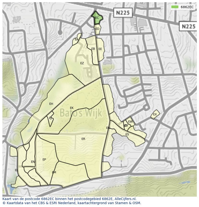 Afbeelding van het postcodegebied 6862 EC op de kaart.