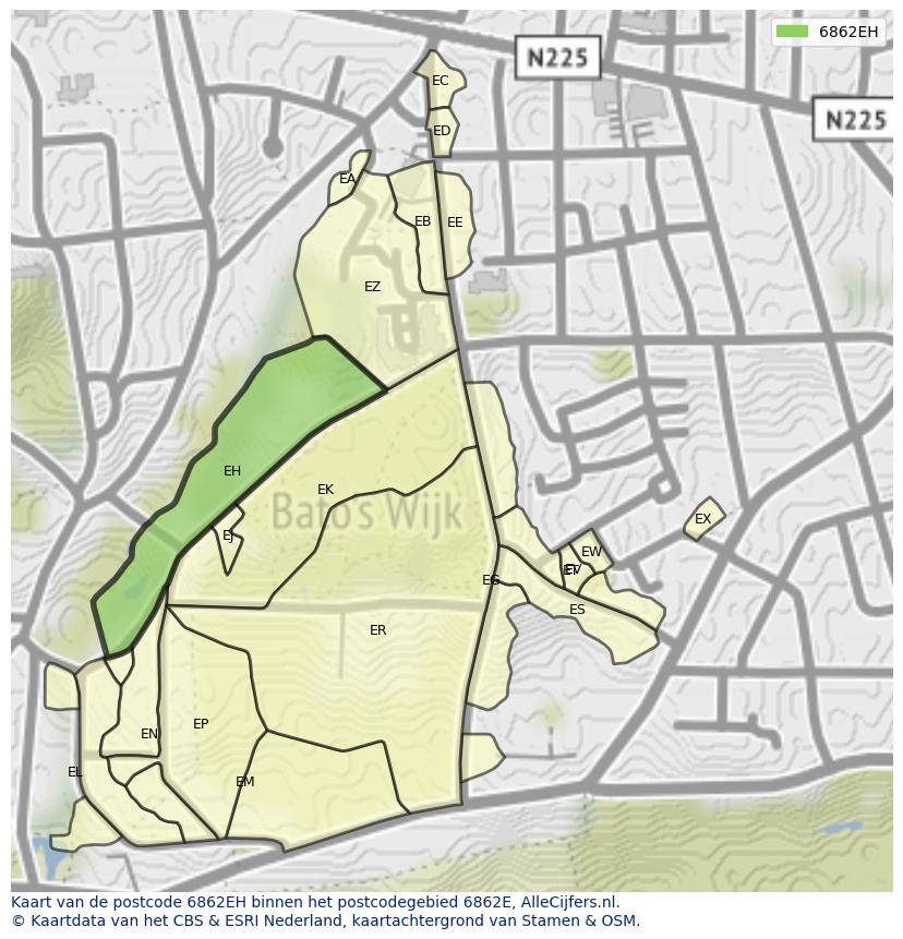 Afbeelding van het postcodegebied 6862 EH op de kaart.