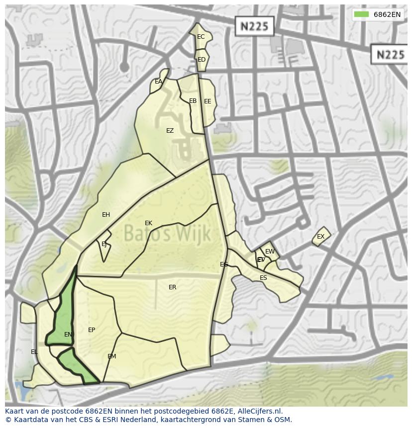Afbeelding van het postcodegebied 6862 EN op de kaart.