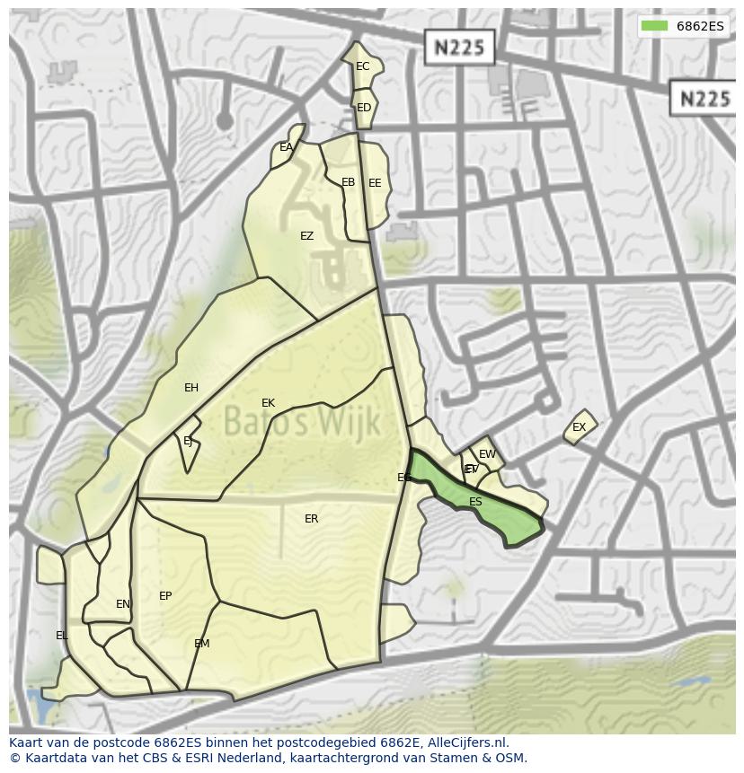 Afbeelding van het postcodegebied 6862 ES op de kaart.