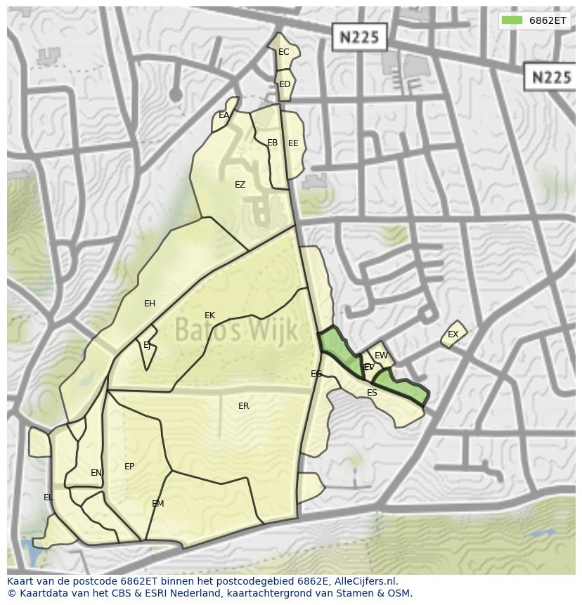 Afbeelding van het postcodegebied 6862 ET op de kaart.